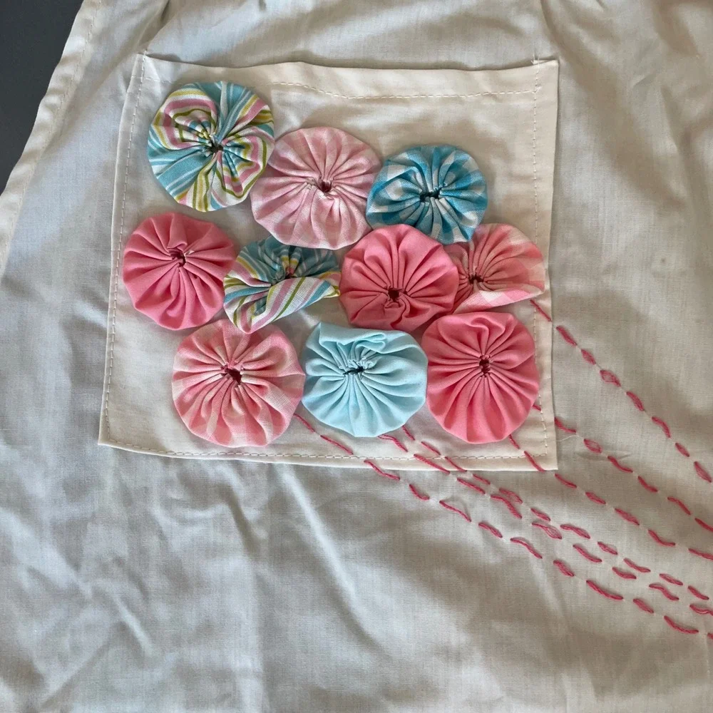 VTG Handmade Sunbonnet Sue Half Apron 3D Balloons Pastel Striped  Cottagecore
